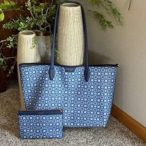 Kate Spade Navy and White Floral Tote with Pouch